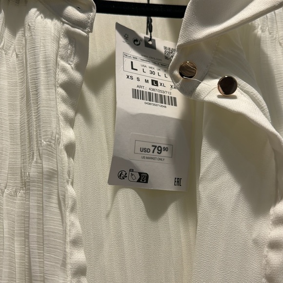 Zara cream pleated midi dress with brown belt - Picture 3 of 9